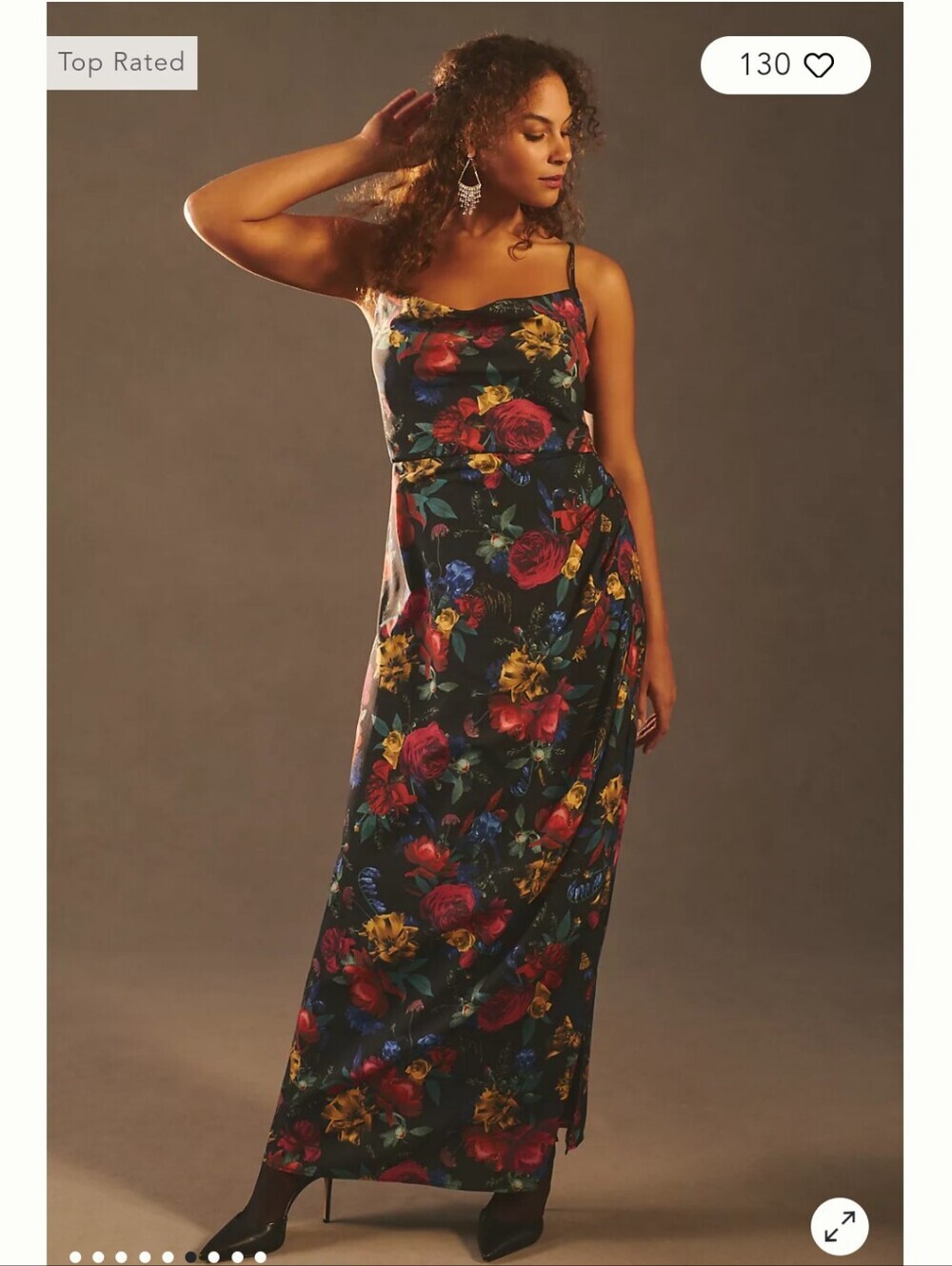 Anthropologie Black Floral Maxi Dress with Red, Yellow & Blue Blooms